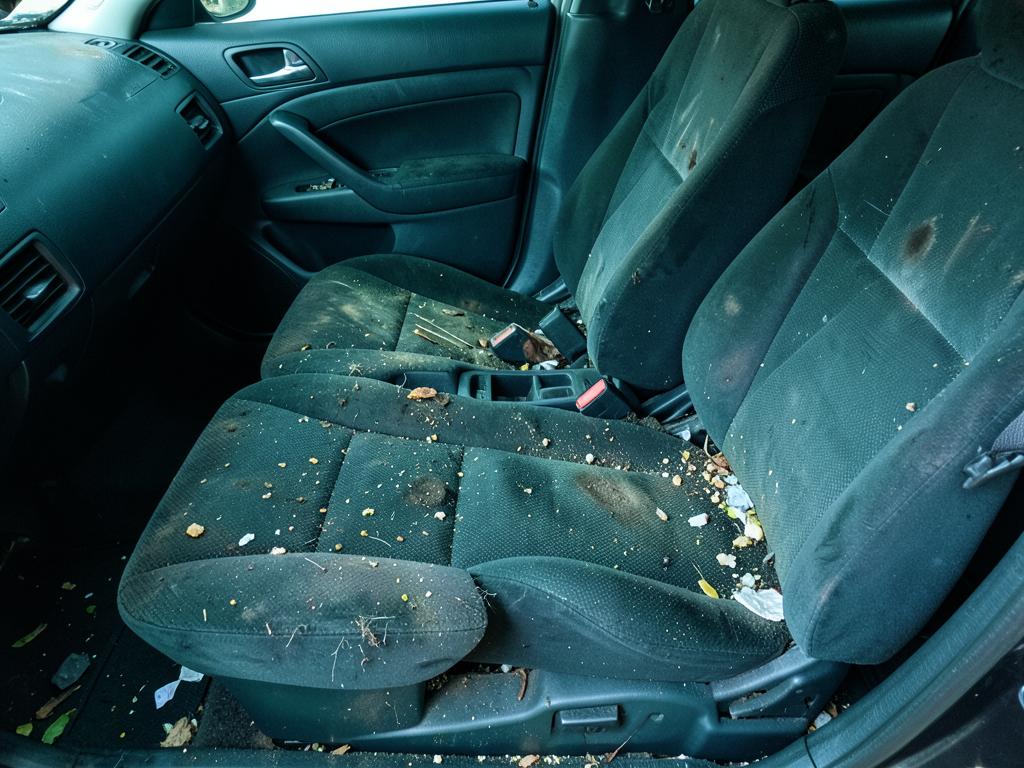 Sièges de voiture encrassés avant intervention